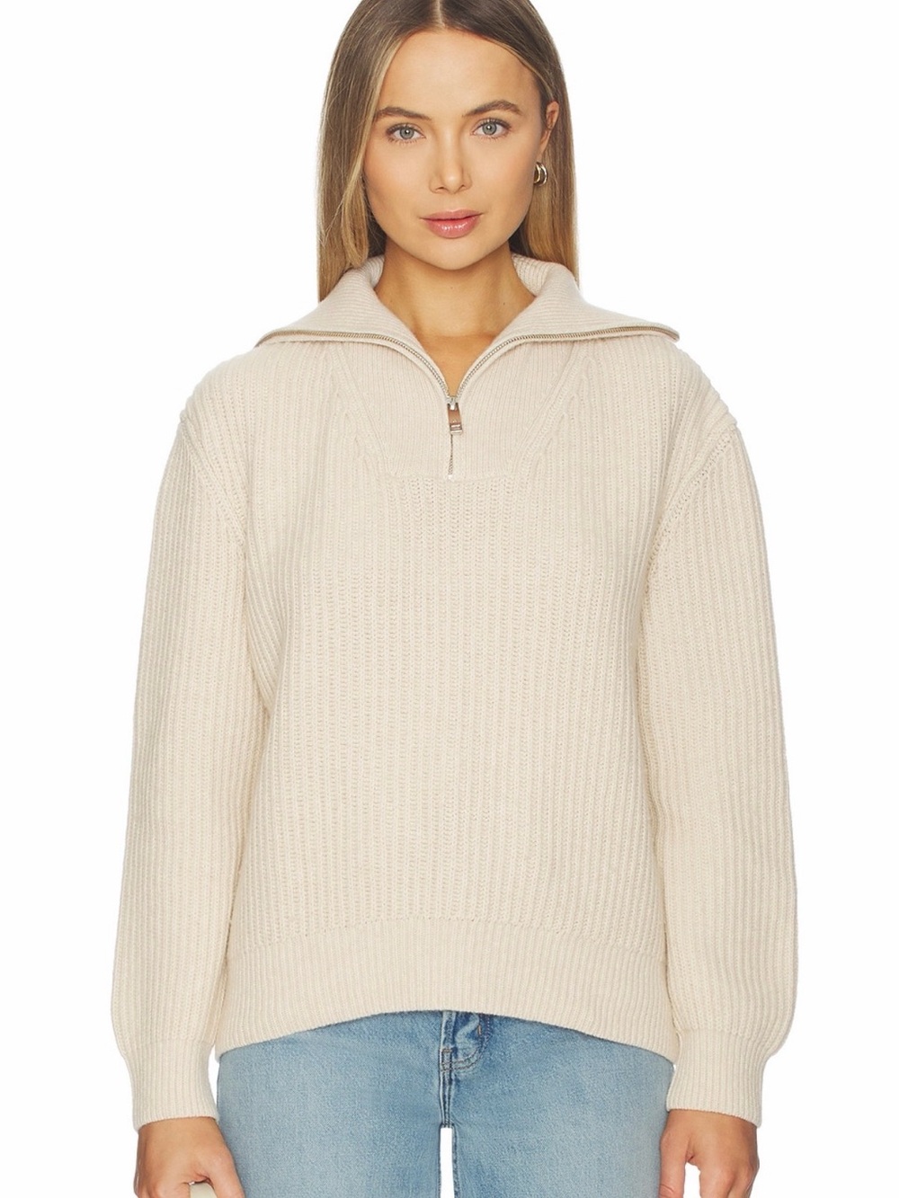 Anine Bing Cream Ribbed Half-Zip Sweater-brand new